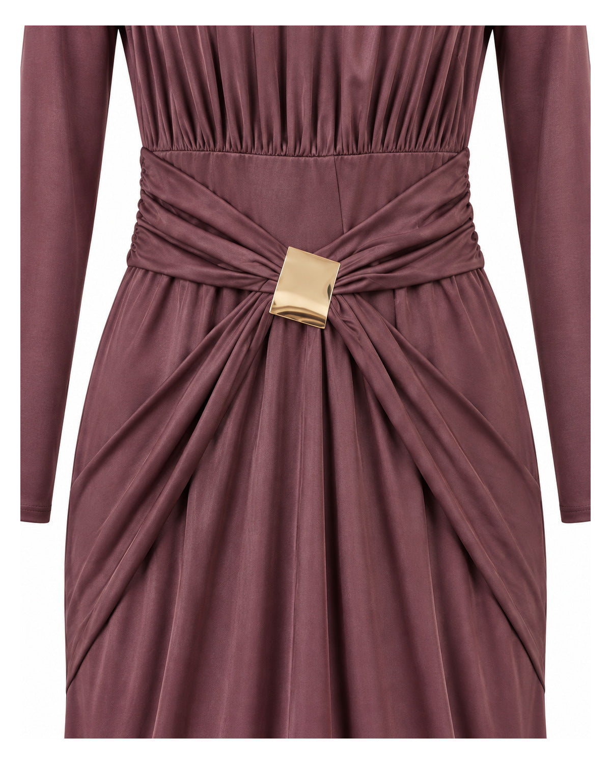 Bordo Gold Toka Detaylı Uzun Elbise